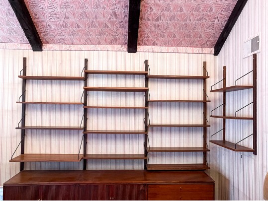 Handsome Mid Century Modern Wall Mounted Shelving Unit