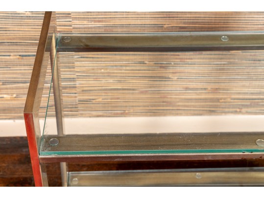 Vintage MCM Brass And Glass Barcart On Casters