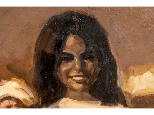 Over-Sized Oil On Linen Framed Portrait Of Women & Children