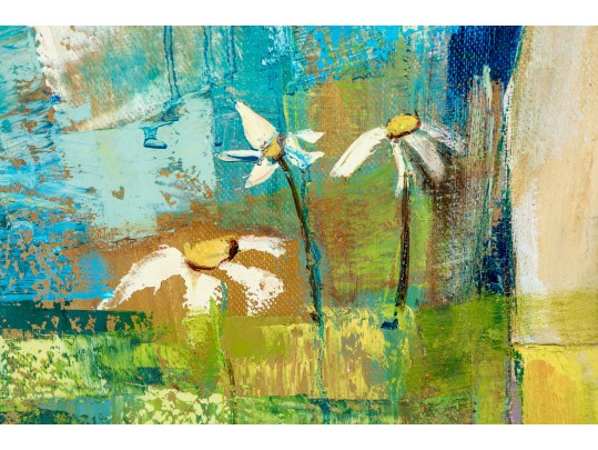 Edith Ferullo (Am. 1928-2008) Oil On Canvas Girl In Yellow With Flowers