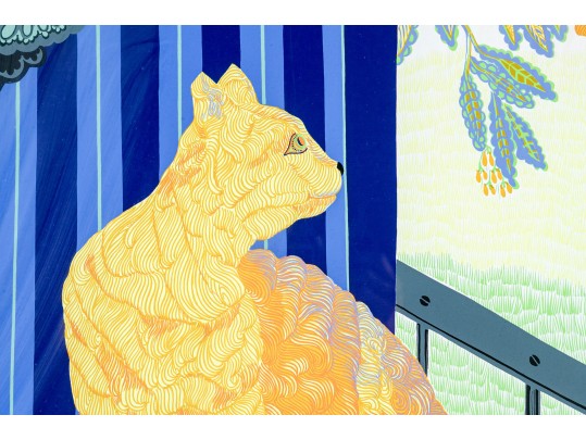  Daniele Akmen (Monaco, B 1945) Signed Serigraph Man With Orange Hair & Cat