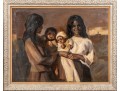 Over-Sized Oil On Linen Framed Portrait Of Women & Children