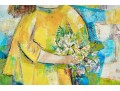 Edith Ferullo (Am. 1928-2008) Oil On Canvas Girl In Yellow With Flowers