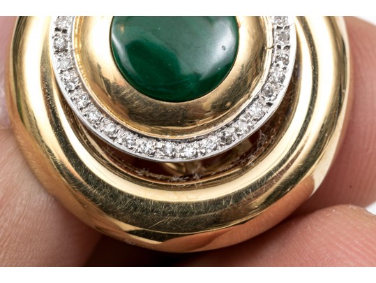 A Pair Of Vintage 18K Diamond And Malachite Ear Clips