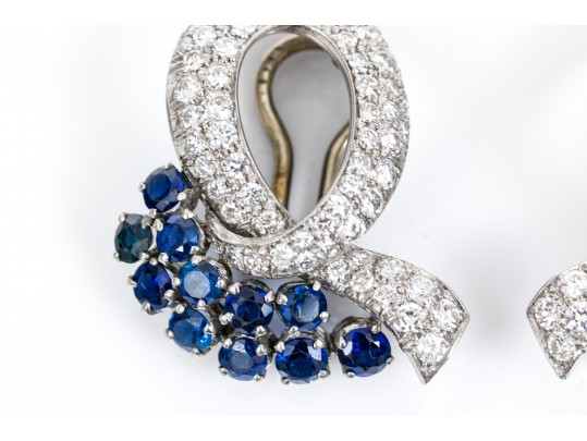 A Pair Of Opposing Platinum And White Gold & Gem-Set Ear Clips