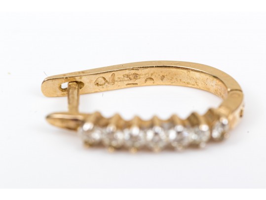 14k Yellow Gold Classic Hoop Earrings, Diamond Set, Approximately 0.21 TCW