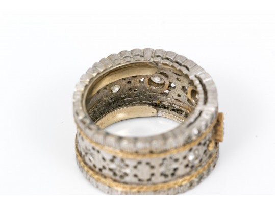 18K White Gold And Diamond Wide Elegant Band Ring, Size 5.25