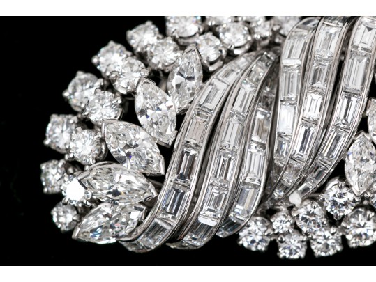 Platinum And 14k Magnificent Diamond Dress Clip/Brooch, Approximately 9.18 TCW