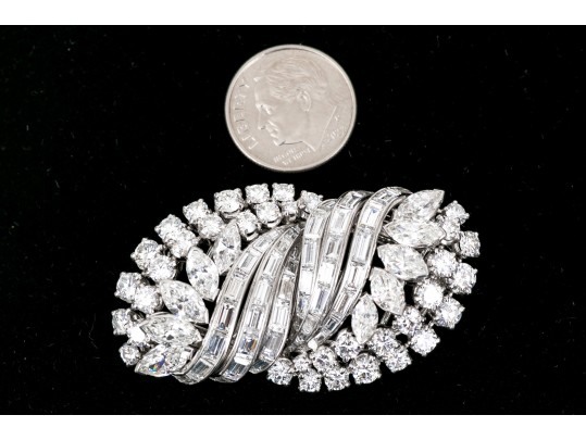 Platinum And 14k Magnificent Diamond Dress Clip/Brooch, Approximately 9.18 TCW