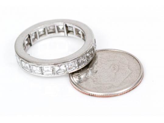 Platinum Stunning Princess Cut Diamond Eternity Band, Approximately 3.60 TCW, Size 3.75