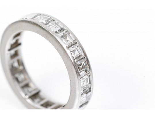 Platinum Stunning Princess Cut Diamond Eternity Band, Approximately 3.60 TCW, Size 3.75