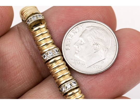 14k Gold Stylish Ribbed And Diamond Link Line Bracelet, Approximately 0.45 TCW