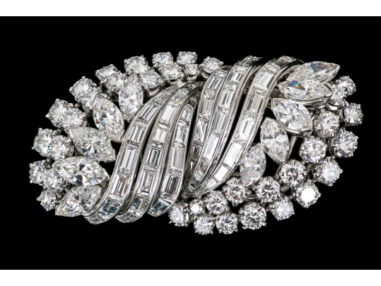 Platinum And 14k Magnificent Diamond Dress Clip/Brooch, Approximately 9.18 TCW