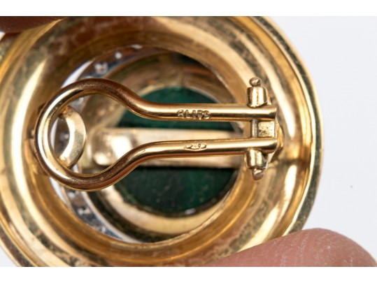 A Pair Of Vintage 18K Diamond And Malachite Ear Clips