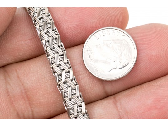 18k White Gold Handsome Woven Basket Weave Bracelet