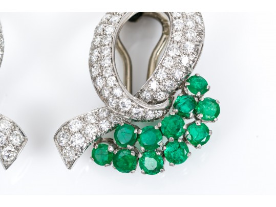 A Pair Of Opposing Platinum And White Gold & Gem-Set Ear Clips