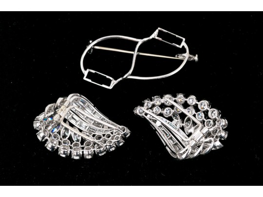 Platinum And 14k Magnificent Diamond Dress Clip/Brooch, Approximately 9.18 TCW
