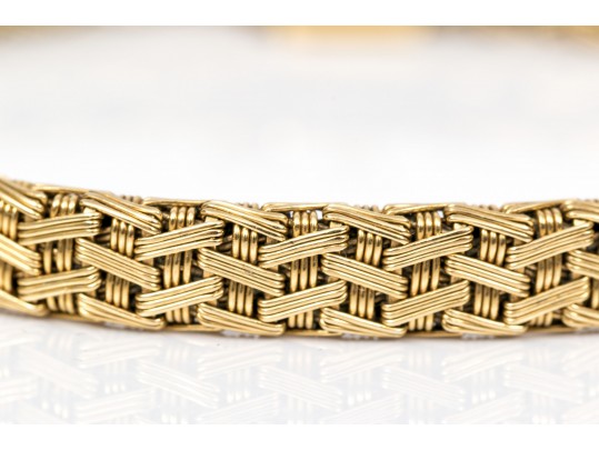 18k Yellow Gold Handsome Woven Basket Weave Bracelet