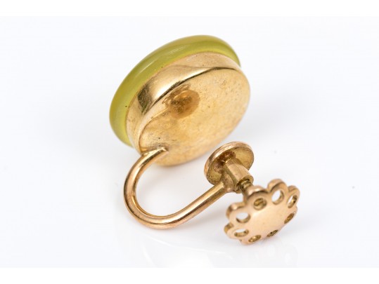 14k Yellow Gold Vintage Bakelite And Diamond Set Earrings, App. 0.28 TCW, Screw Style Backs