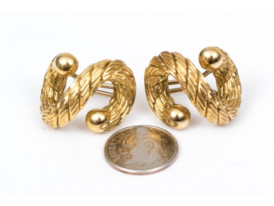 Dramatic 18K Serpentine Textured Rope Earrings