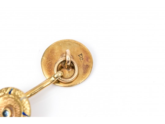 Three Pairs Of 18K And 14K Cufflinks With Gold Coins And Diamonds