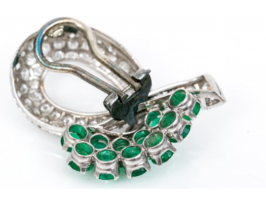 A Pair Of Opposing Platinum And White Gold & Gem-Set Ear Clips