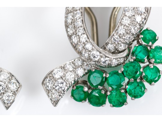 A Pair Of Opposing Platinum And White Gold & Gem-Set Ear Clips