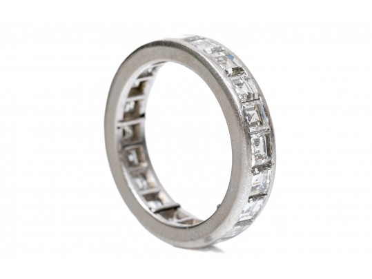 Platinum Stunning Princess Cut Diamond Eternity Band, Approximately 3.60 TCW, Size 3.75