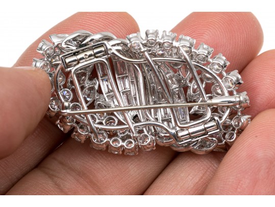 Platinum And 14k Magnificent Diamond Dress Clip/Brooch, Approximately 9.18 TCW
