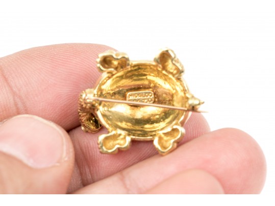 Hidalgo 18k Yellow Gold Charming Blue Enamel Turtle Brooch