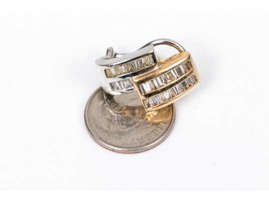 14k Impactful Two Tone Baguette Set Zig Zag Profile Earrings, App. 0.66 TCW