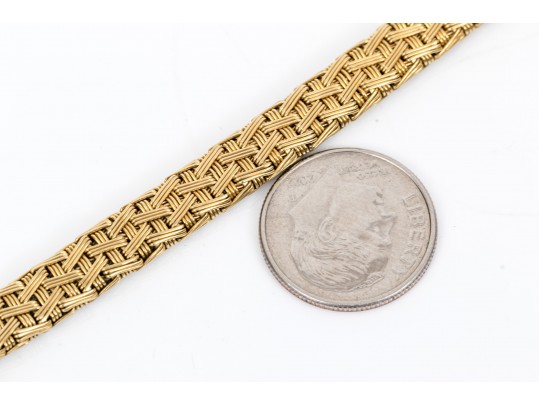 18k Yellow Gold Handsome Woven Basket Weave Bracelet