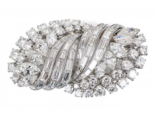 Platinum And 14k Magnificent Diamond Dress Clip/Brooch, Approximately 9.18 TCW
