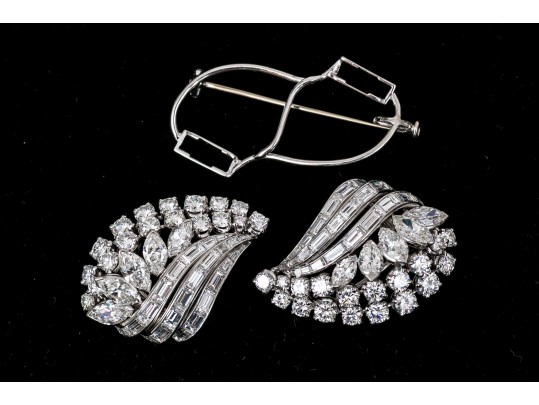 Platinum And 14k Magnificent Diamond Dress Clip/Brooch, Approximately 9.18 TCW