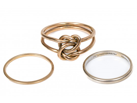 Two 14K Rings Including Knot Ring And 18K White Gold Band Ring