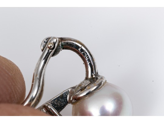 18k White Gold Tailored Cultured Pearl And Diamond Stack Earrings