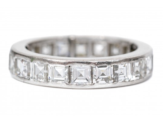 Platinum Stunning Princess Cut Diamond Eternity Band, Approximately 3.60 TCW, Size 3.75