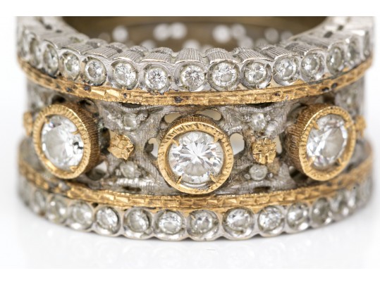 18K White Gold And Diamond Wide Elegant Band Ring, Size 5.25