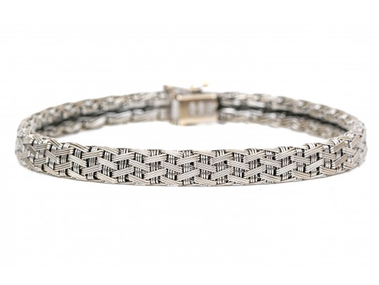 18k White Gold Handsome Woven Basket Weave Bracelet