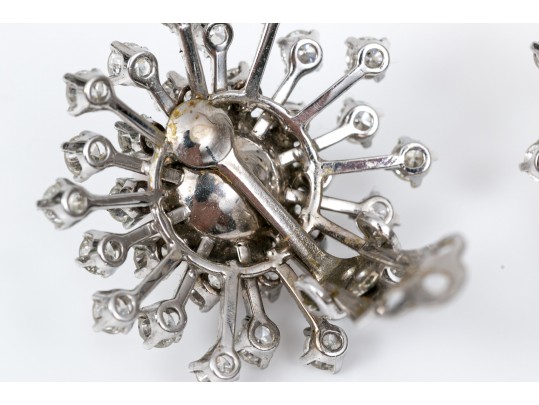 14k White Gold Stunning Cultured Pearl And Diamond Spray Earrings