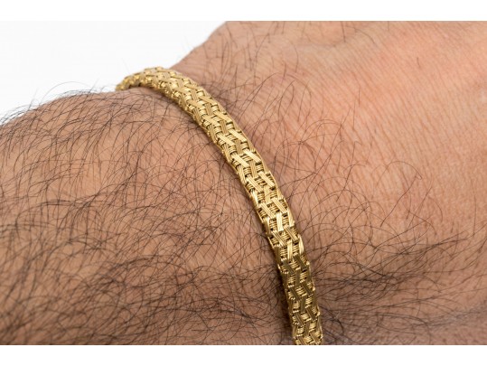 18k Yellow Gold Handsome Woven Basket Weave Bracelet