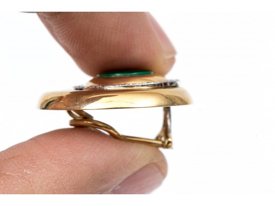 A Pair Of Vintage 18K Diamond And Malachite Ear Clips