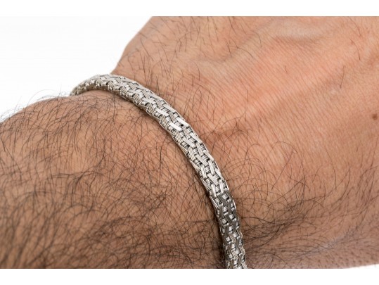 18k White Gold Handsome Woven Basket Weave Bracelet
