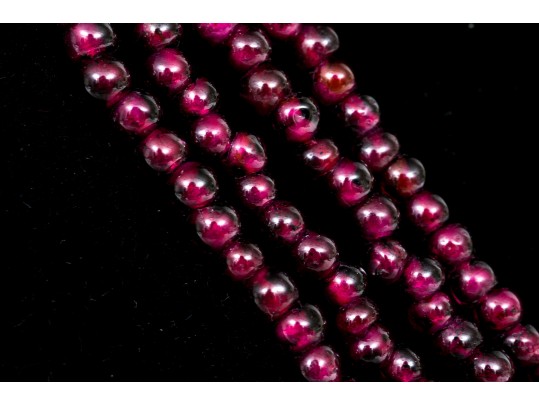 Pretty Eight Strand Garnet Bead Torsade Necklace, With A 14k Yellow Gold Ball Style Bead Clasp