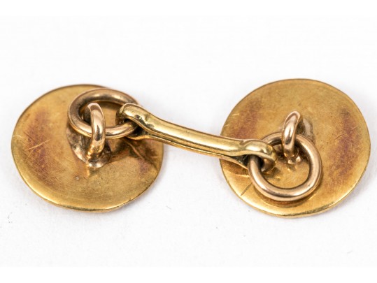 Three Pairs Of 18K And 14K Cufflinks With Gold Coins And Diamonds