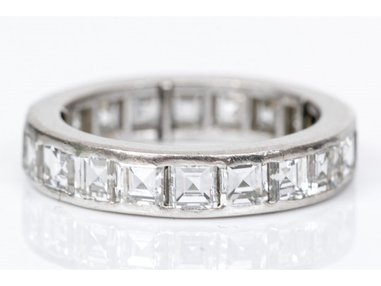 Platinum Stunning Princess Cut Diamond Eternity Band, Approximately 3.60 TCW, Size 3.75