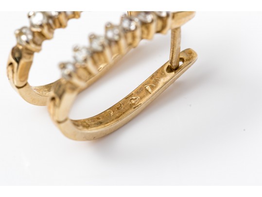 14k Yellow Gold Classic Hoop Earrings, Diamond Set, Approximately 0.21 TCW