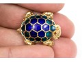 Hidalgo 18k Yellow Gold Charming Blue Enamel Turtle Brooch
