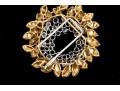 Spectacular 14k Gold Signed MIssiaglia Diamond And Sapphire Foliate Fur Clip