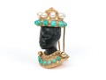14k Yellow Gold Retro Cultured Pearl And Turquoise Blackamoor Brooch